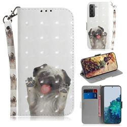 Pug Dog 3D Painted Leather Wallet Phone Case for Samsung Galaxy S21 / Galaxy S30