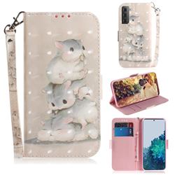 Three Squirrels 3D Painted Leather Wallet Phone Case for Samsung Galaxy S21 / Galaxy S30