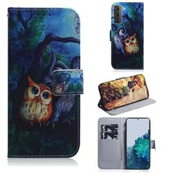 Oil Painting Owl PU Leather Wallet Case for Samsung Galaxy S21 / Galaxy S30