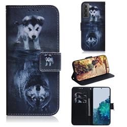 Wolf and Dog PU Leather Wallet Case for Samsung Galaxy S21 / Galaxy S30