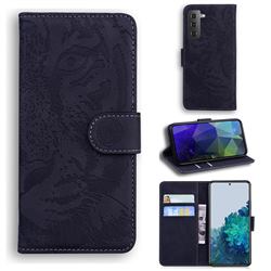 Intricate Embossing Tiger Face Leather Wallet Case for Samsung Galaxy S21 / Galaxy S30 - Black