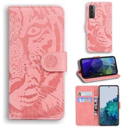 Intricate Embossing Tiger Face Leather Wallet Case for Samsung Galaxy S21 / Galaxy S30 - Pink