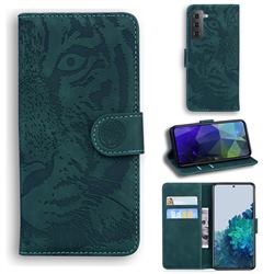 Intricate Embossing Tiger Face Leather Wallet Case for Samsung Galaxy S21 / Galaxy S30 - Green