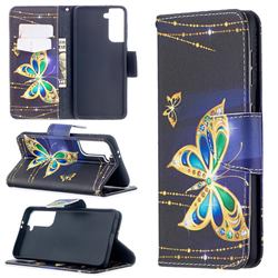 Golden Shining Butterfly Leather Wallet Case for Samsung Galaxy S21 / Galaxy S30