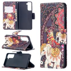 Totem Flower Elephant Leather Wallet Case for Samsung Galaxy S21 / Galaxy S30