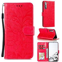 Intricate Embossing Lace Jasmine Flower Leather Wallet Case for Samsung Galaxy S21 / Galaxy S30 - Red