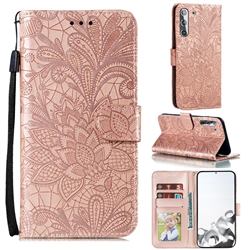 Intricate Embossing Lace Jasmine Flower Leather Wallet Case for Samsung Galaxy S21 / Galaxy S30 - Rose Gold