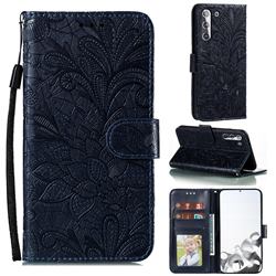 Intricate Embossing Lace Jasmine Flower Leather Wallet Case for Samsung Galaxy S21 / Galaxy S30 - Dark Blue