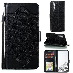 Intricate Embossing Datura Solar Leather Wallet Case for Samsung Galaxy S21 / Galaxy S30 - Black