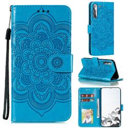 Intricate Embossing Datura Solar Leather Wallet Case for Samsung Galaxy S21 / Galaxy S30 - Blue