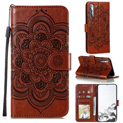 Intricate Embossing Datura Solar Leather Wallet Case for Samsung Galaxy S21 / Galaxy S30 - Brown