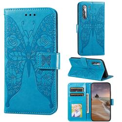 Intricate Embossing Rose Flower Butterfly Leather Wallet Case for Samsung Galaxy S21 / Galaxy S30 - Blue