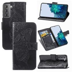 Embossing Mandala Flower Butterfly Leather Wallet Case for Samsung Galaxy S21 / Galaxy S30 - Black