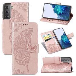 Embossing Mandala Flower Butterfly Leather Wallet Case for Samsung Galaxy S21 / Galaxy S30 - Rose Gold