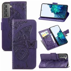 Embossing Mandala Flower Butterfly Leather Wallet Case for Samsung Galaxy S21 / Galaxy S30 - Dark Purple