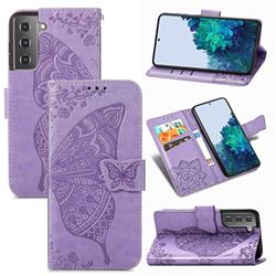 Embossing Mandala Flower Butterfly Leather Wallet Case for Samsung Galaxy S21 / Galaxy S30 - Light Purple