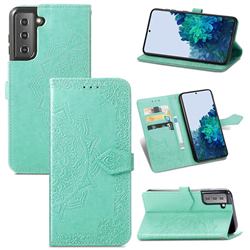 Embossing Imprint Mandala Flower Leather Wallet Case for Samsung Galaxy S21 / Galaxy S30 - Green