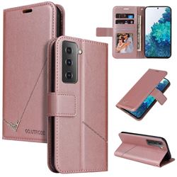 GQ.UTROBE Right Angle Silver Pendant Leather Wallet Phone Case for Samsung Galaxy S21 / Galaxy S30 - Rose Gold