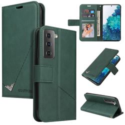GQ.UTROBE Right Angle Silver Pendant Leather Wallet Phone Case for Samsung Galaxy S21 / Galaxy S30 - Green