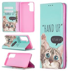 Hand Up Cat Slim Magnetic Attraction Wallet Flip Cover for Samsung Galaxy S21 / Galaxy S30
