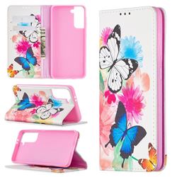 Flying Butterflies Slim Magnetic Attraction Wallet Flip Cover for Samsung Galaxy S21 / Galaxy S30