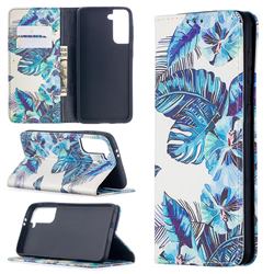 Blue Leaf Slim Magnetic Attraction Wallet Flip Cover for Samsung Galaxy S21 / Galaxy S30
