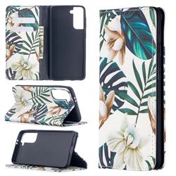 Flower Leaf Slim Magnetic Attraction Wallet Flip Cover for Samsung Galaxy S21 / Galaxy S30