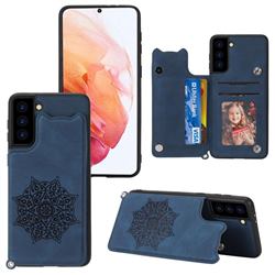 Luxury Mandala Multi-function Magnetic Card Slots Stand Leather Back Cover for Samsung Galaxy S21 - Blue