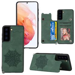 Luxury Mandala Multi-function Magnetic Card Slots Stand Leather Back Cover for Samsung Galaxy S21 - Green