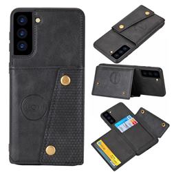 Retro Multifunction Card Slots Stand Leather Coated Phone Back Cover for Samsung Galaxy S21 - Black