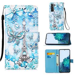 Tower Butterfly Matte Leather Wallet Phone Case for Samsung Galaxy S21