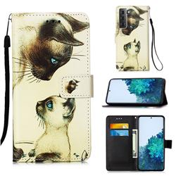 Cat Confrontation Matte Leather Wallet Phone Case for Samsung Galaxy S21