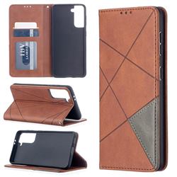 Prismatic Slim Magnetic Sucking Stitching Wallet Flip Cover for Samsung Galaxy S21 - Brown