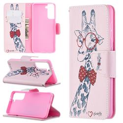 Glasses Giraffe Leather Wallet Case for Samsung Galaxy S21