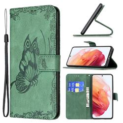 Binfen Color Imprint Vivid Butterfly Leather Wallet Case for Samsung Galaxy S21 - Green