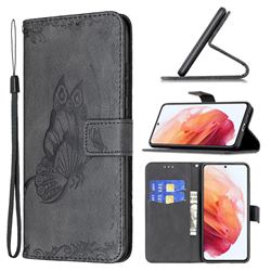 Binfen Color Imprint Vivid Butterfly Leather Wallet Case for Samsung Galaxy S21 - Black