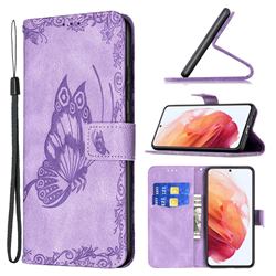 Binfen Color Imprint Vivid Butterfly Leather Wallet Case for Samsung Galaxy S21 - Purple