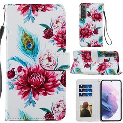 Peacock Flower Smooth Leather Phone Wallet Case for Samsung Galaxy S21