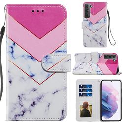 Smoke Marble Smooth Leather Phone Wallet Case for Samsung Galaxy S21