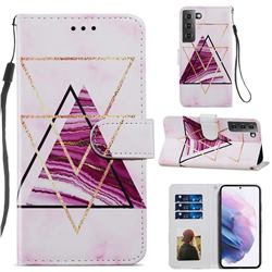Three-color Marble Smooth Leather Phone Wallet Case for Samsung Galaxy S21