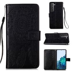 Embossing Dream Catcher Mandala Flower Leather Wallet Case for Samsung Galaxy S21 - Black