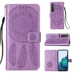 Embossing Dream Catcher Mandala Flower Leather Wallet Case for Samsung Galaxy S21 - Purple