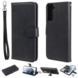 Retro Greek Detachable Magnetic PU Leather Wallet Phone Case for Samsung Galaxy S21 - Black