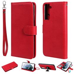 Retro Greek Detachable Magnetic PU Leather Wallet Phone Case for Samsung Galaxy S21 - Red