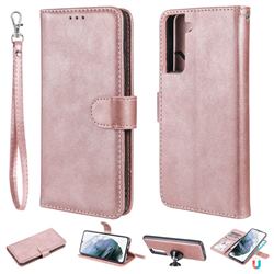 Retro Greek Detachable Magnetic PU Leather Wallet Phone Case for Samsung Galaxy S21 - Rose Gold