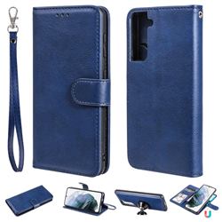 Retro Greek Detachable Magnetic PU Leather Wallet Phone Case for Samsung Galaxy S21 - Blue