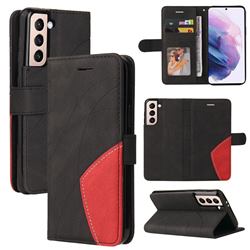 Luxury Two-color Stitching Leather Wallet Case Cover for Samsung Galaxy S21 - Black