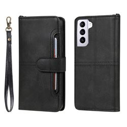 Retro Multi-functional Detachable Leather Wallet Phone Case for Samsung Galaxy S21 - Black
