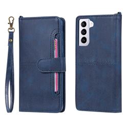 Retro Multi-functional Detachable Leather Wallet Phone Case for Samsung Galaxy S21 - Blue