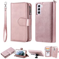 Retro Luxury Multifunction Zipper Leather Phone Wallet for Samsung Galaxy S21 - Rose Gold